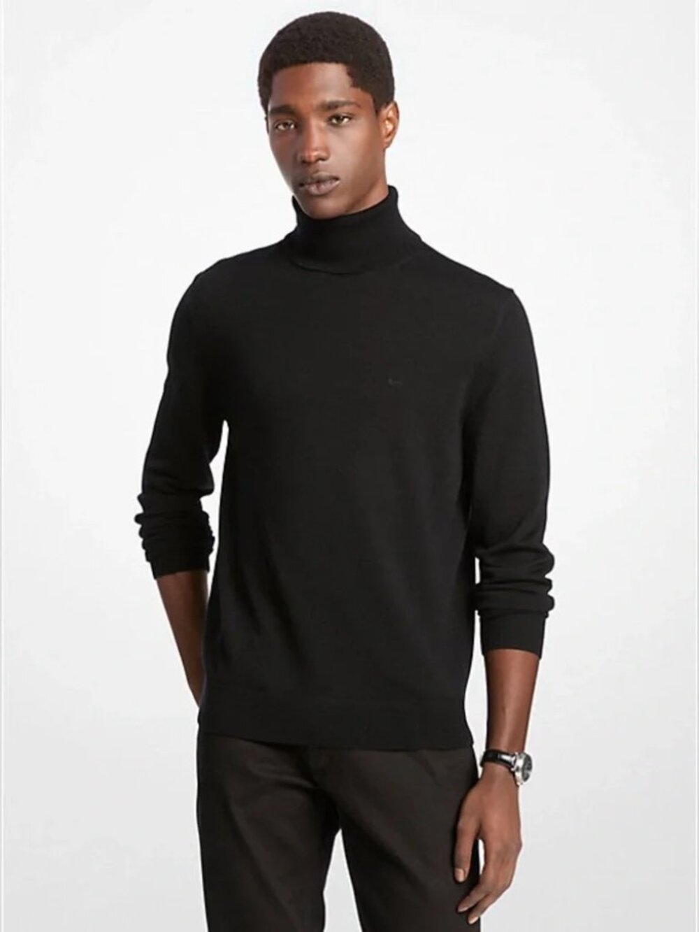 Michael Kors Men's Black Merino Wool Turtleneck Sweater Classic Knit Size M